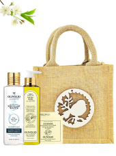 Set sacosa iuta natur si cosmetice ten, cu ulei de masline