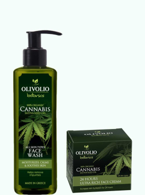 Set gel curatare si crema de fata 24h, cu ulei de canabis 250/ 50ml