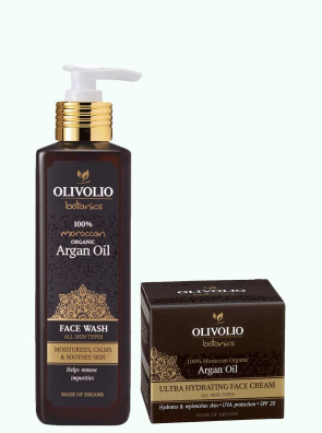 Set gel de curatare ten si crema de fata ultra hidratanta, cu ulei de argan