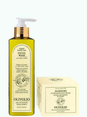 Set gel curatare ten si crema hidratanta 24h, cu ulei de masline