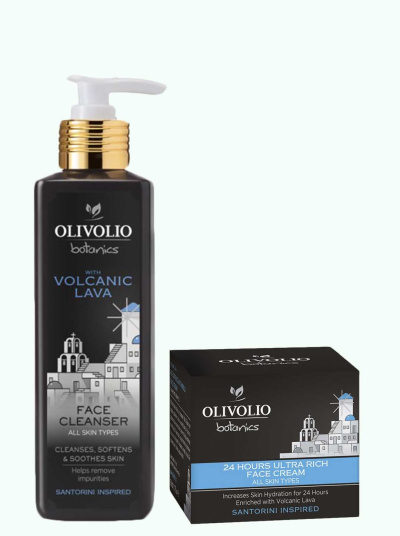 Set crema de fata ultra hidratanta 24h si gel de curatare ten, cu cenusa vulcanica